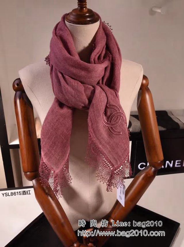 CHANEL香奈兒頂級品 2018秋冬新款山羊絨蕾絲邊圍巾 YSL8615 LLWJ7415